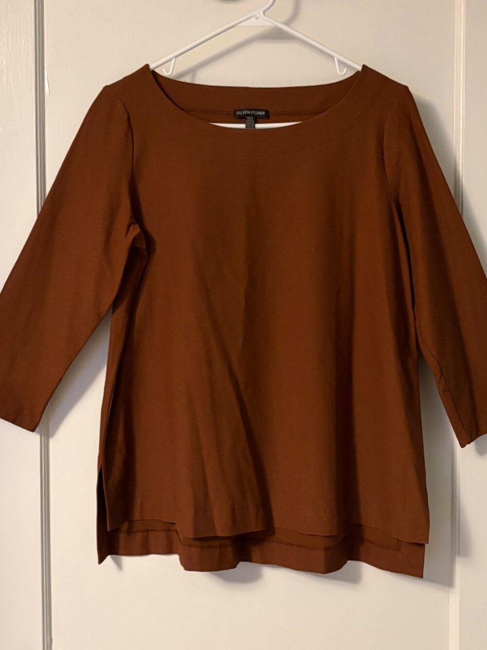 Eileen Fisher 3/4 sleeve crepe ballet / boat neck top size medium minimalist
